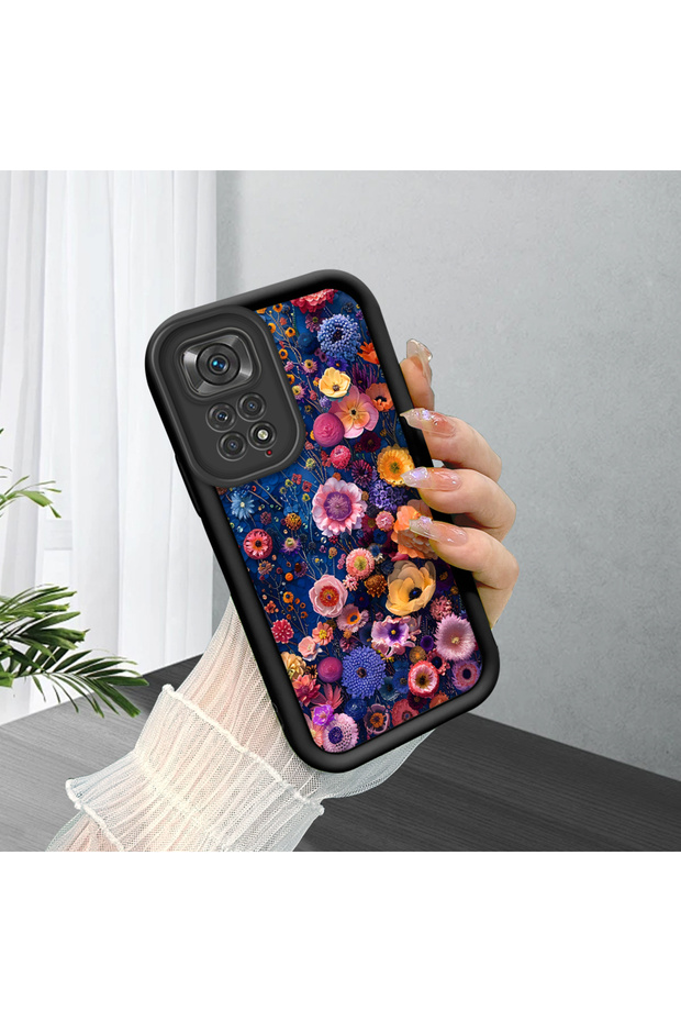 Redmi Note 11S Compatible Retro Flower Print, Stylish and Elegant, Shock-Absorbing Silicone Case