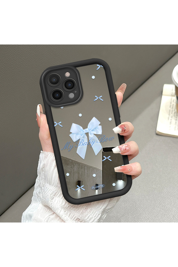 Compatible with iPhone 15 Pro Max, Ribbon Pattern Mirrored Silicone Phone Case