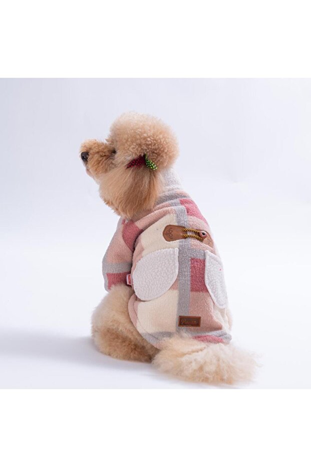 Pink Chicago Checks V2 Plaid Pattern Buttoned Dog Coat Thick Plush Dog Outfit Cat Outfit