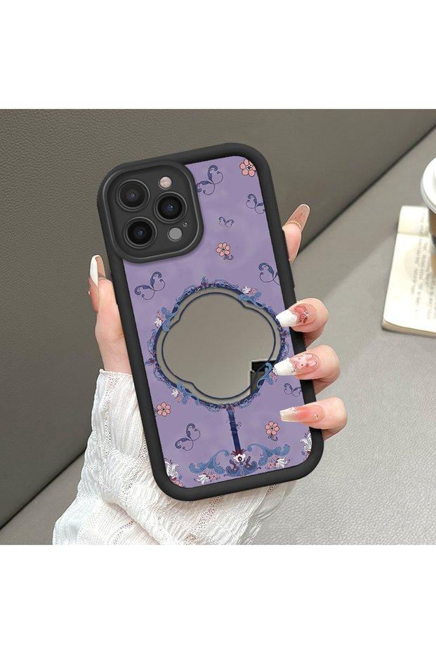 Compatible with iPhone 16 Pro Vintage Fan Pattern Mirrored Silicone Phone Case.