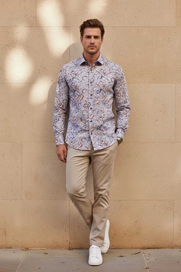 Colorful Patterned Long Sleeve Men's Shirt