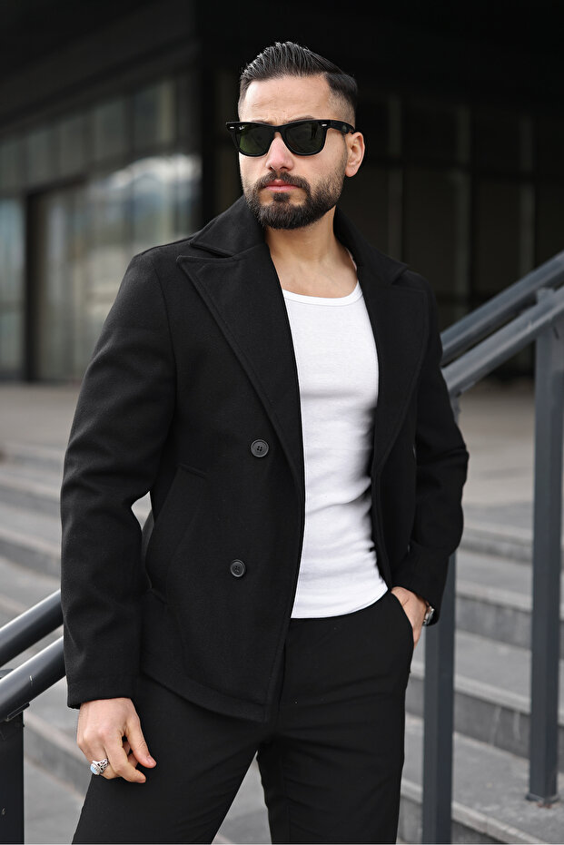 معطف/جاكيت قصير ذو قصة ضيقة وقصة أساسية مزدوجة الصدر - 3