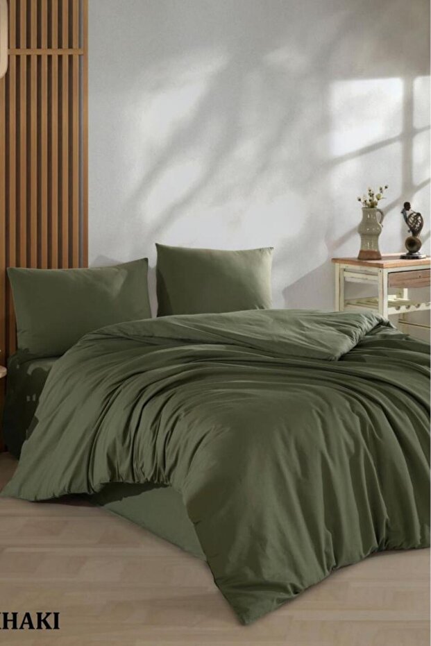 Almond Elastic Sheet Double Duvet Cover Set Khaki