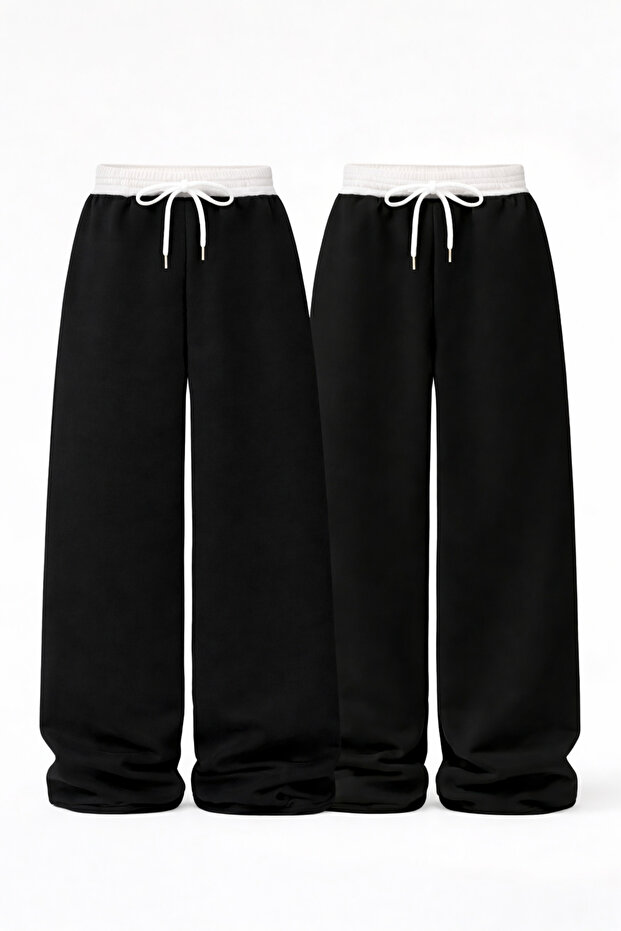 2-Pack Women's White Belted High Waist Full-Fit Wide Leg Sweatpants