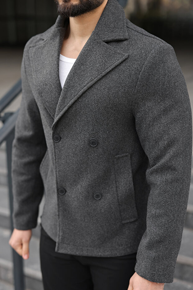 معطف/جاكيت قصير ذو قصة ضيقة وقصة أساسية مزدوجة الصدر - 3