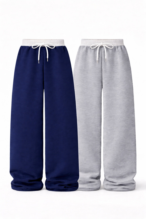 2-Pack Women's White Belted High Waist Full-Fit Wide Leg Sweatpants