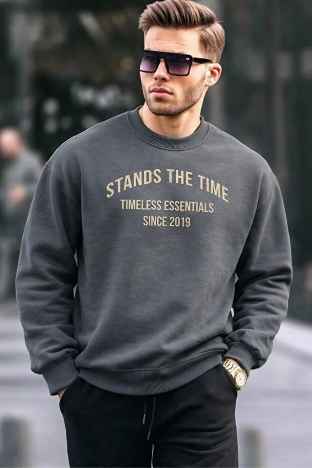 سويت شيرت رجالي مطبوع عليه Time مريح ومضاد للعرق