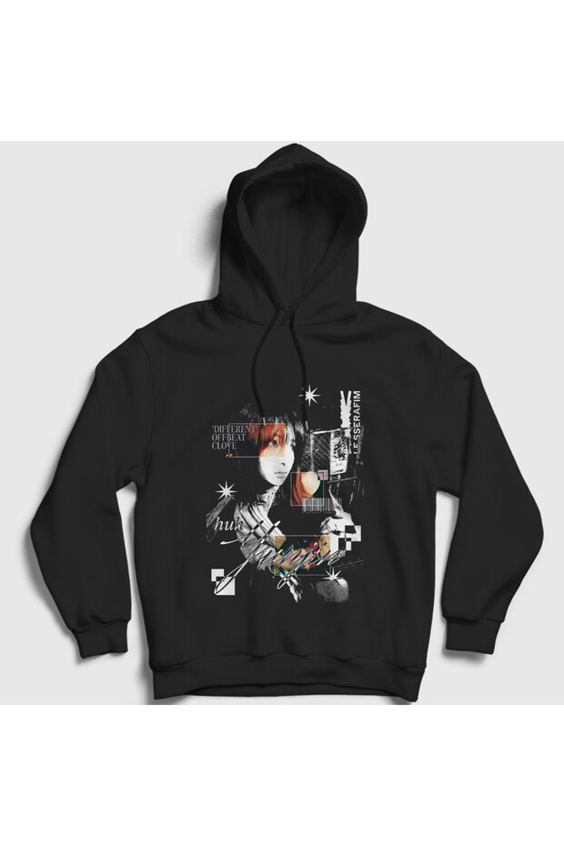 Unisex Black Huh Yunjin Different Le Sserafim Hooded Sweatshirt 597471Tt