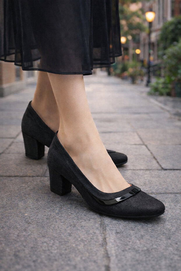 Women's Black Mid-Heel Shoes | Suitable for Daily & Office Use, Comfortable Fit, Classic and Stylish Model