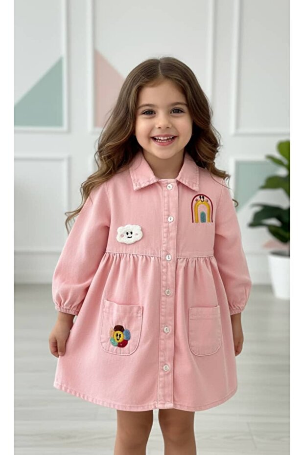 Bulut figür düğmeli elbise - 1