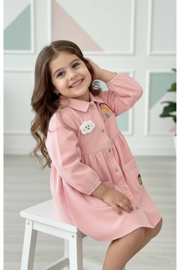 Bulut figür düğmeli elbise - 3