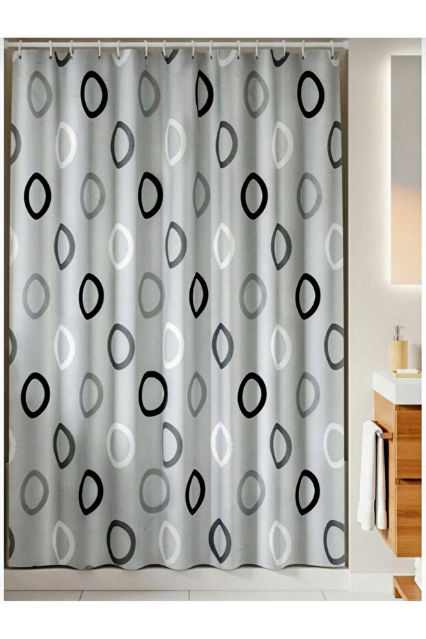 Tropik Polyester Fabric Geometric Pattern Gray Bathroom Curtain Domestic Production Shower Curtain