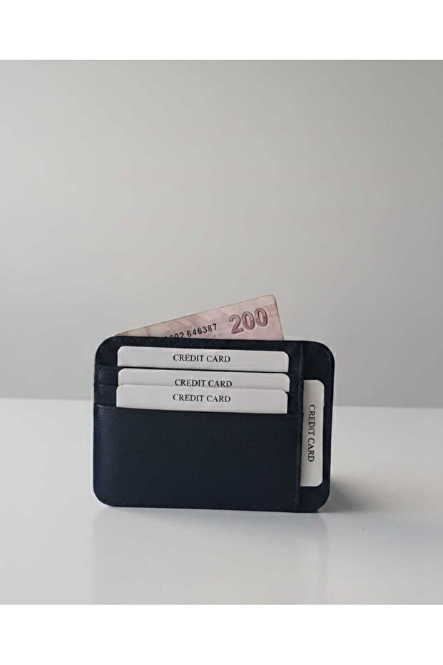Men's Slim Genuine Leather Card Holder Black Navy Blue