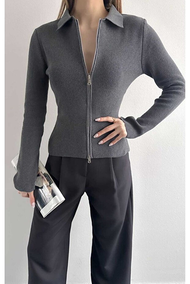 Zippered Slim Fit Louise Cardigan