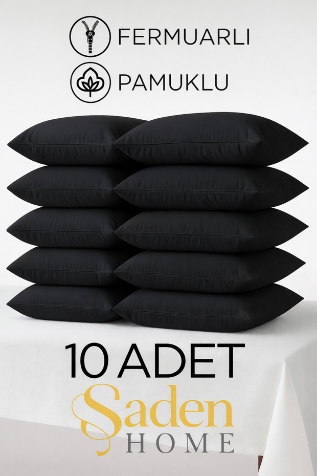 10 Pieces Cotton Cream Pillowcases with Zipper, Black Pillowcase Set, 50X70 Case
