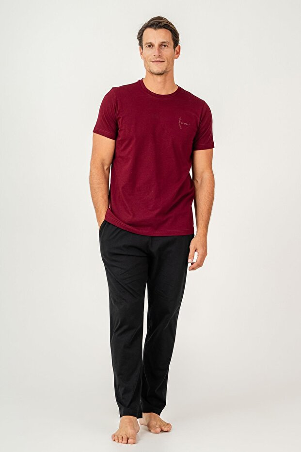 Men's Pajama Set 100% Cotton – Short Sleeve Top & Long Bottom with Pockets Comfortable Home Wear