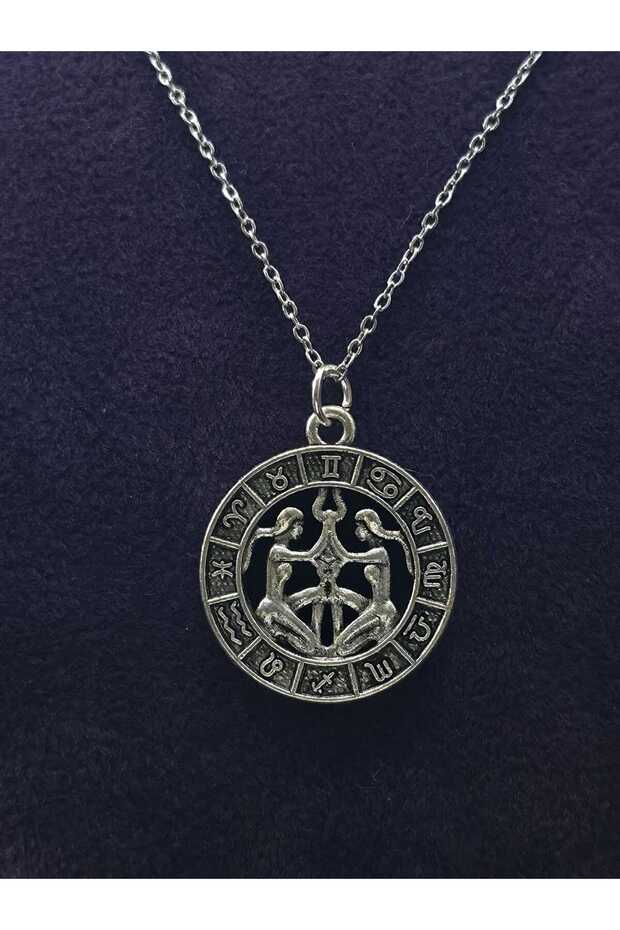 Gemini Zodiac Steel Pendant and Chain Jewelry Classic Stoneless Accessory Daily Luck Chakra Stars Zodiac Sign