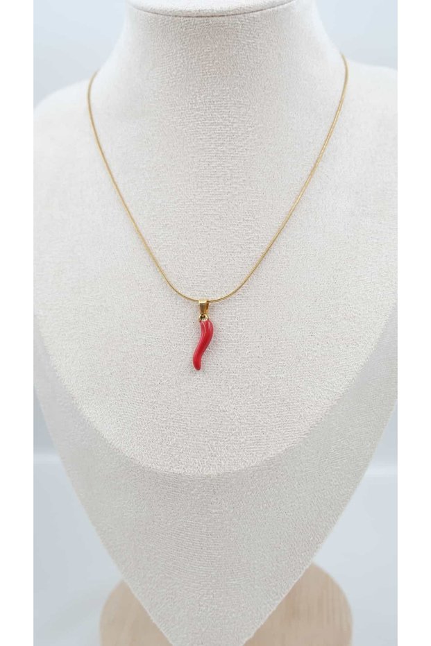 Gold Italian Lucky Horn Steel Necklace