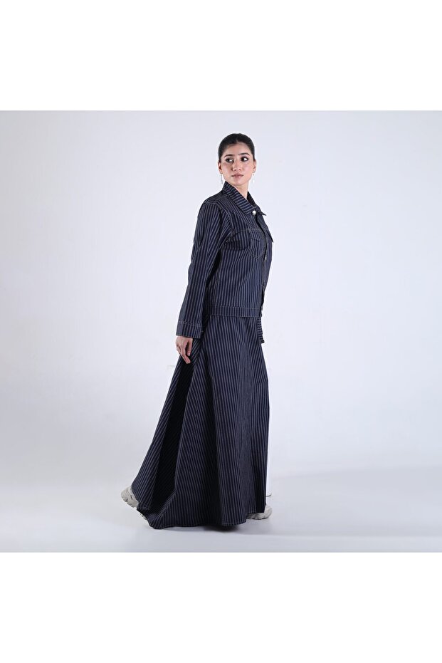 Woman Striped Co-Ord Set – Shirt Jacket with Wide-Leg Skirt