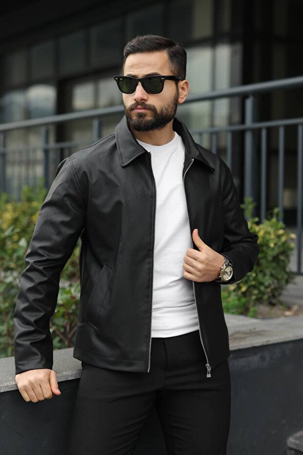 سترة جلدية بتصميم أساسي خالد - 1