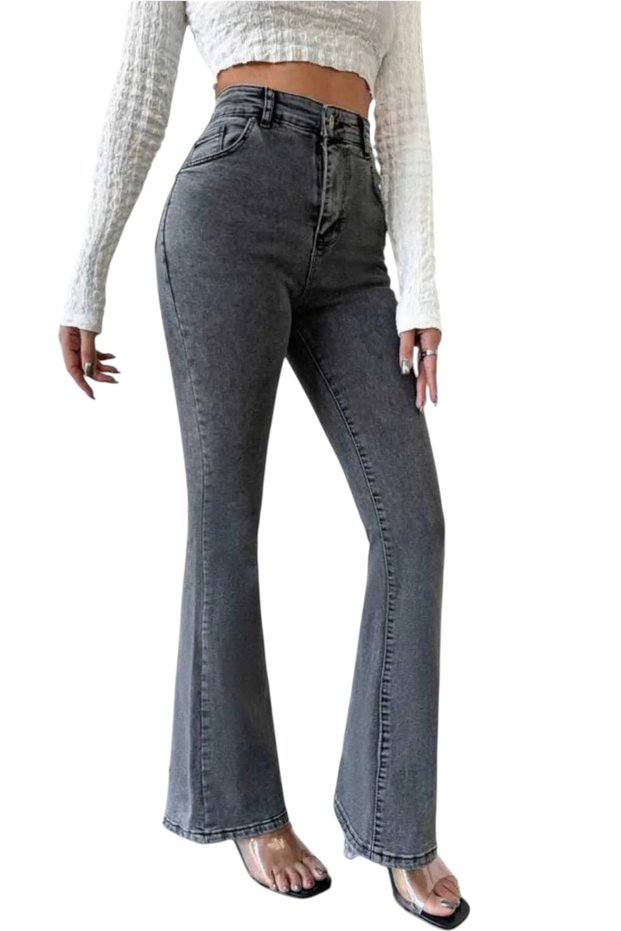 Agraa Women's Smoked Lycra High Waist Spanish Leg Jeans