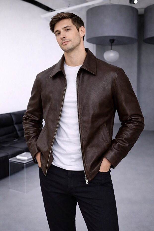 Zamansız Stil Şık Basic Deri Ceket - 1