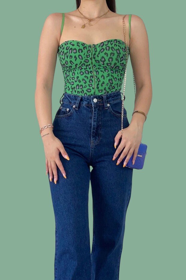 Mena Women's Dark Blue High Waist Wide Leg Denim Trousers Jeans