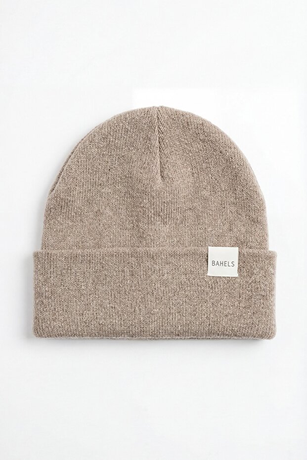 Unisex Açık Vizon Kalın Basic Düz Triko Bere - 1