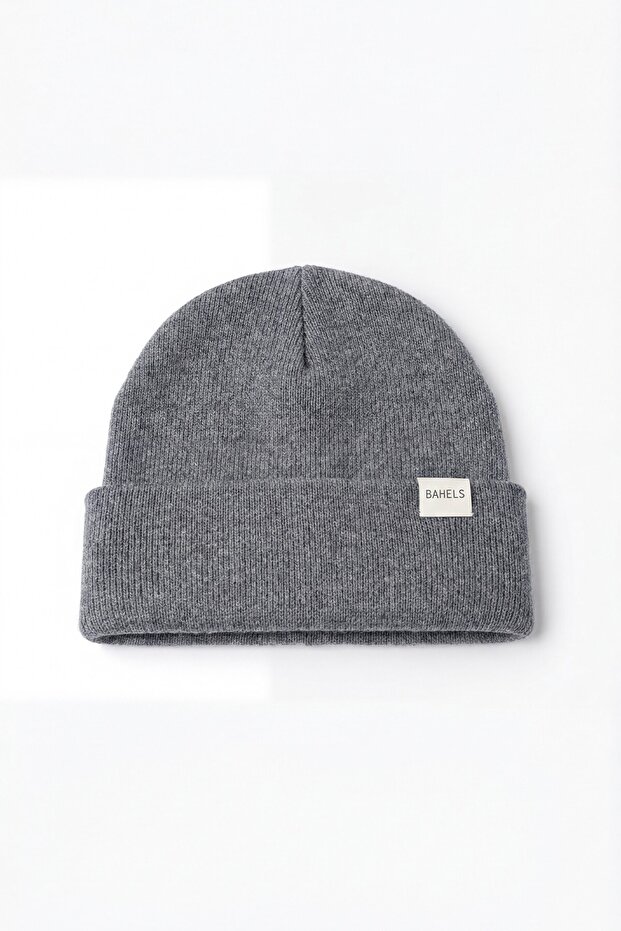 Unisex Gri Kalın Basic Düz Triko Bere - 2