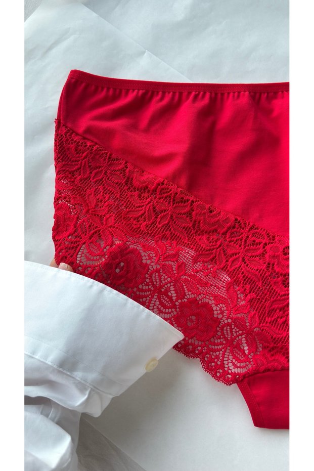 Women's Burgundy Lace Embroidered Panties - Elegant Design Microfiber Stylish Underwear