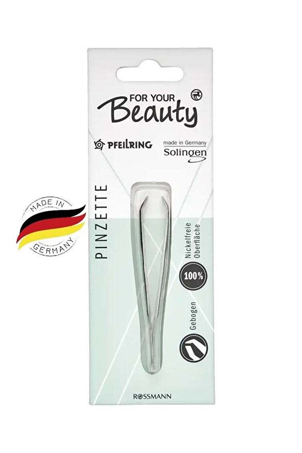 ROSSMANN Eyebrow Tweezers Curved Tip Stainless Steel Nickel-Free Made in Germany