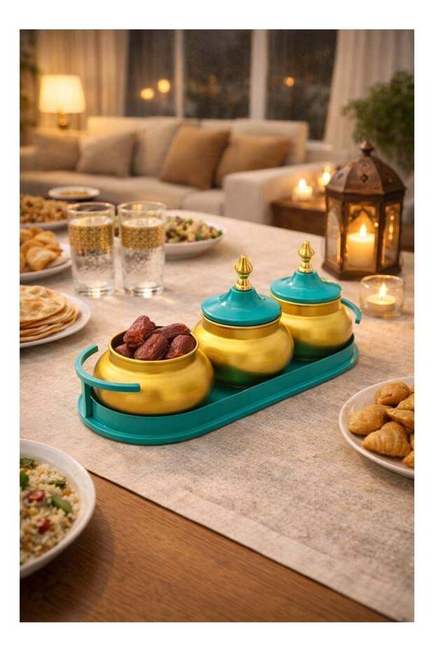 Premium Ramadan Serving Set – Elegant Metal Bowls with Decorative Tray for Home & Celebra