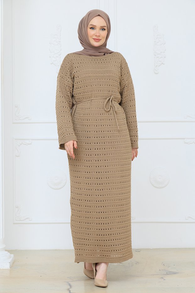 Women's Mesh Mercerized Knitwear Dress with Underwear