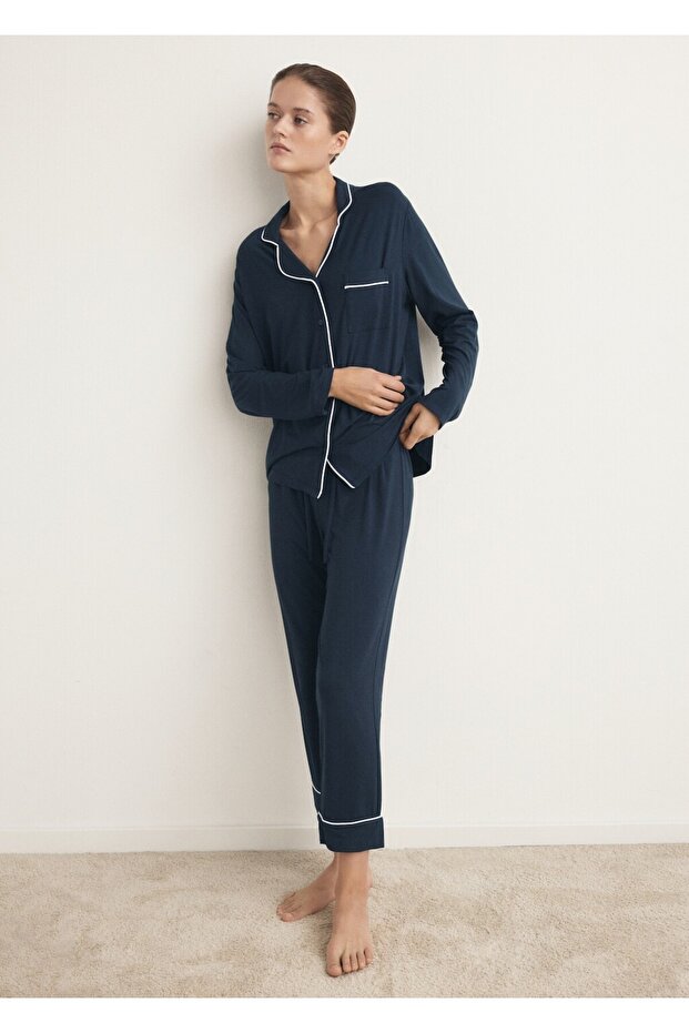 Çizgili iki parça pijama - 2