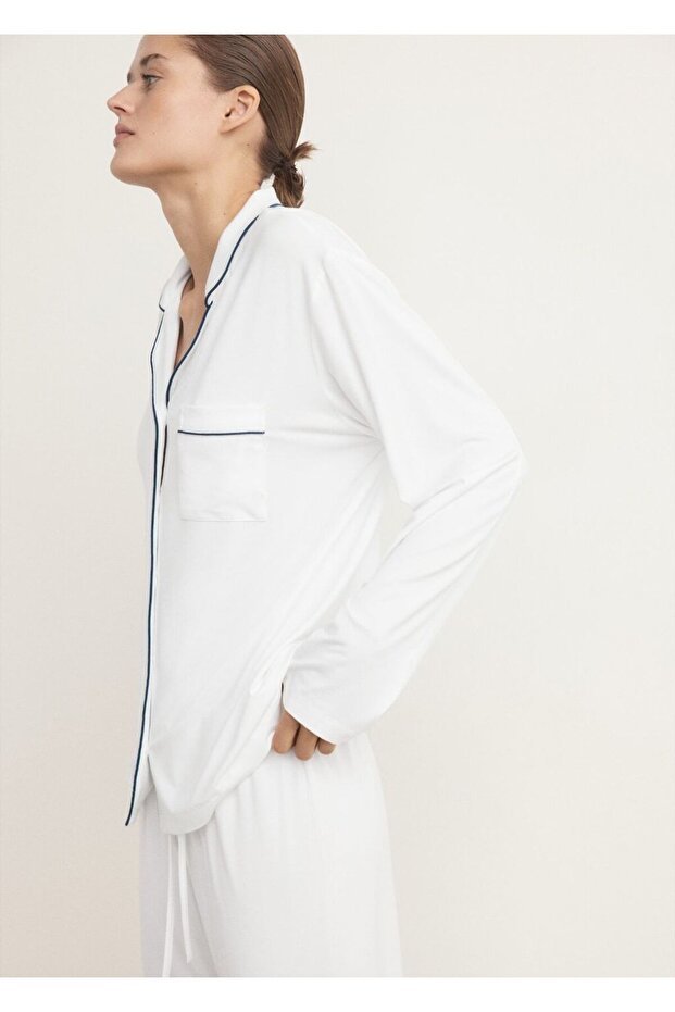 Çizgili iki parça pijama - 1