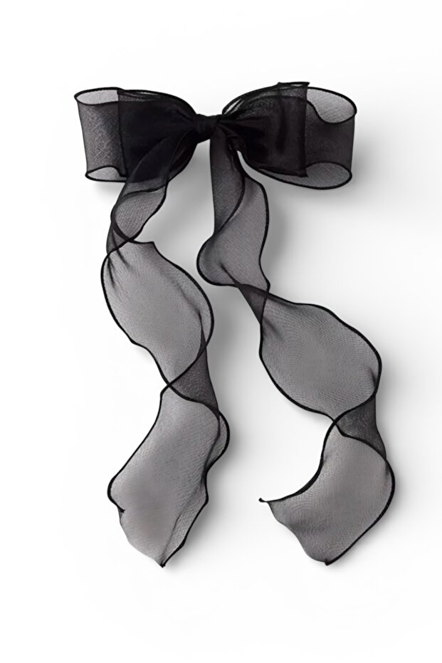 Organza Long Tail Bow Metal Automatic Hair Clip Salmon