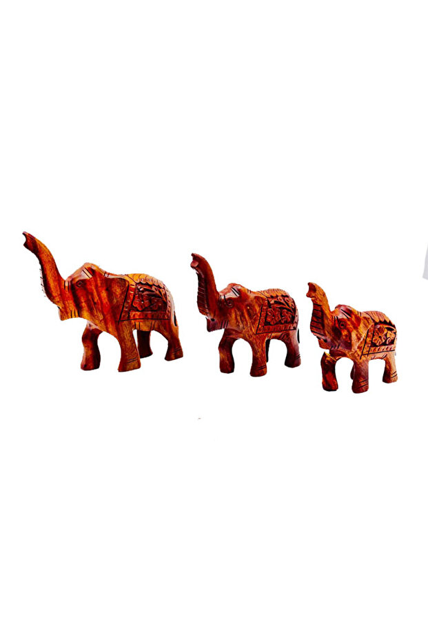 Handcrafted Wooden Elephant Set – Traditional Decorative Showpieces (3-Piece Set | 4”, 5”, 6”)