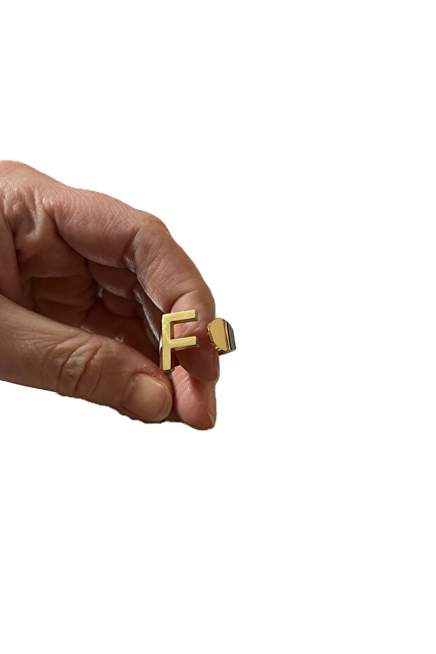 Adjustable Gold Color Steel Ring with Letter F