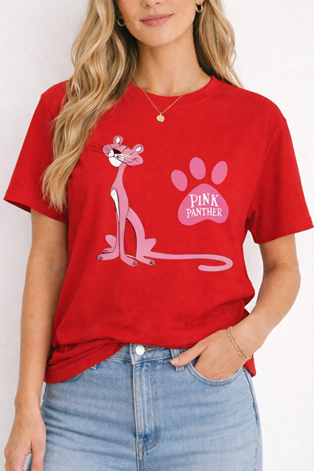 Pink Paw Print Printed Cotton Relaxed Fit Round Neck Unisex T-Shirt