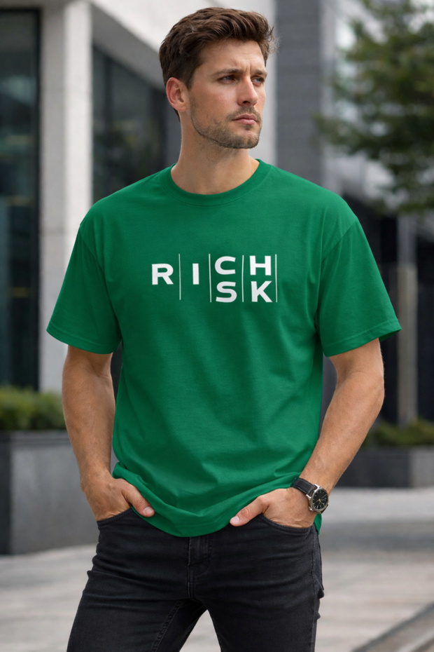 Rich | Risk Printed Cotton Relaxed Fit Round Neck Unisex T-Shirt