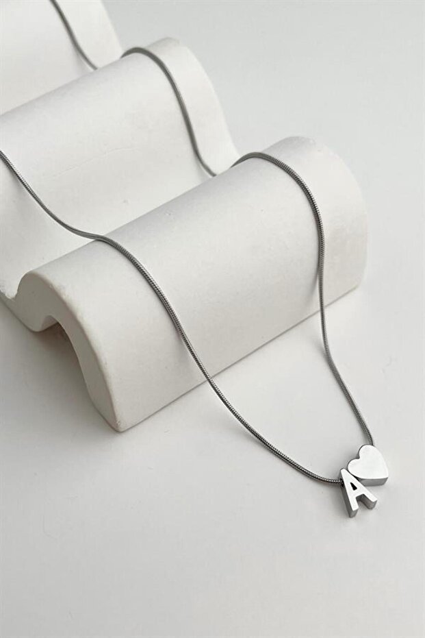 Hearted Letter Pendant Silver -Letter N- 316L Steel Non-Toxic Stainless