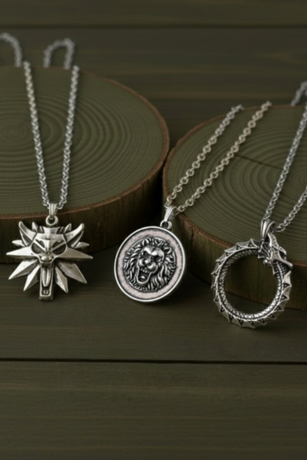 3 Piece Necklace Wolf Lion and Snake Design Necklace Set Gift Necklace