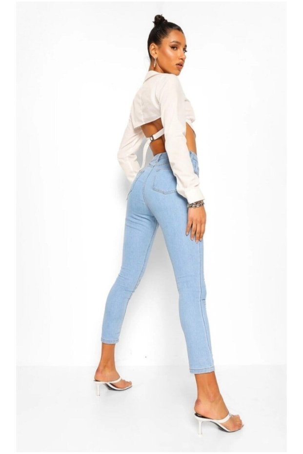 Women's High Waist Light Blue Straight Skinny Jeans