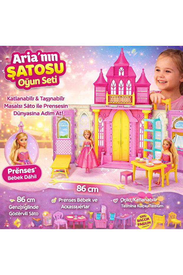Aria's Castle Princess Play Set Foldable Portable Castle and Princess Doll