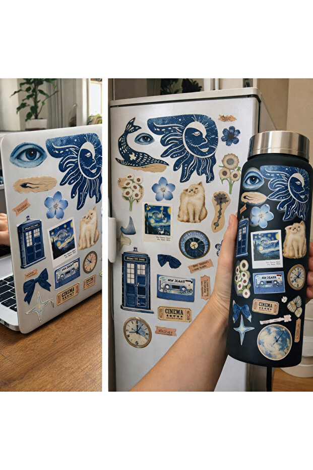 Blue Tones Art & Vintage Sticker Set – 22X30 cm
