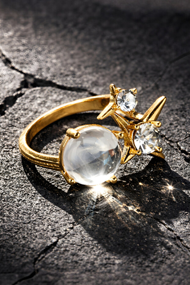 Women's Gold Ring Modern Stone-Encrusted Brass Quality Adjustable