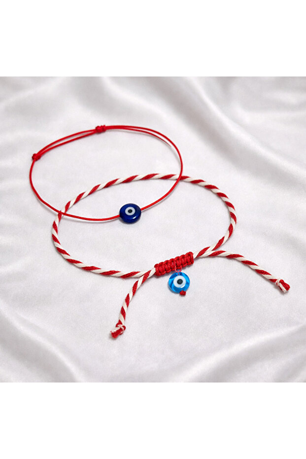 Double Evil Eye Beaded Red String Marteniçka Bracelet Set with Card