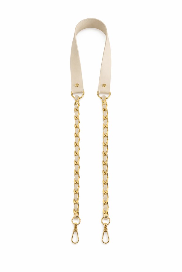 Cream Color Faux Leather Bag Strap with Gold Color Chain 115 cm Compatible with Knitted and Leather Bags.