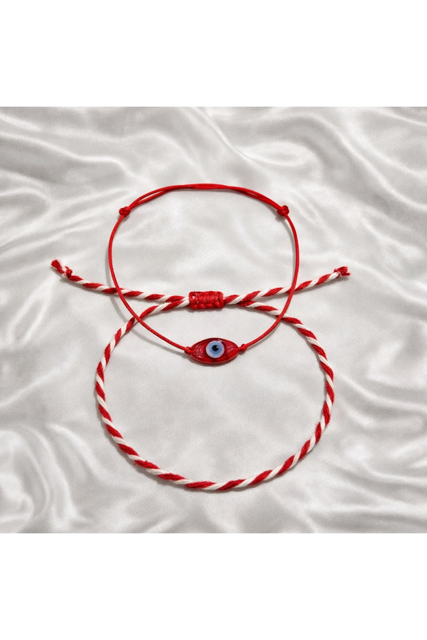 Glass Murano Evil Eye Beaded Red and White Marteniçka Bracelet Set with Card
