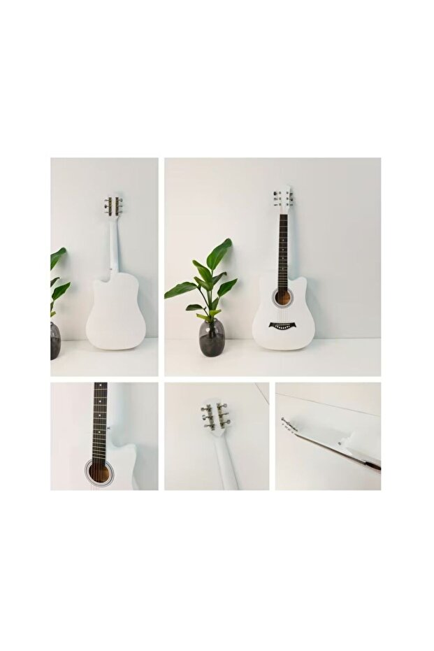 38 Inch Beginner Acoustic Guitar for Teens & Adults (White)